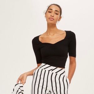 Topshop sweetheart neckline crop black shortsleeve